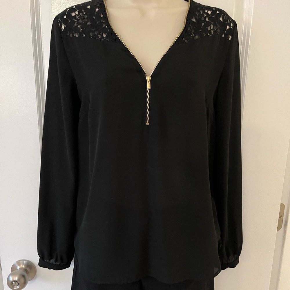 Cache Black Top/Blouse, long sleeves